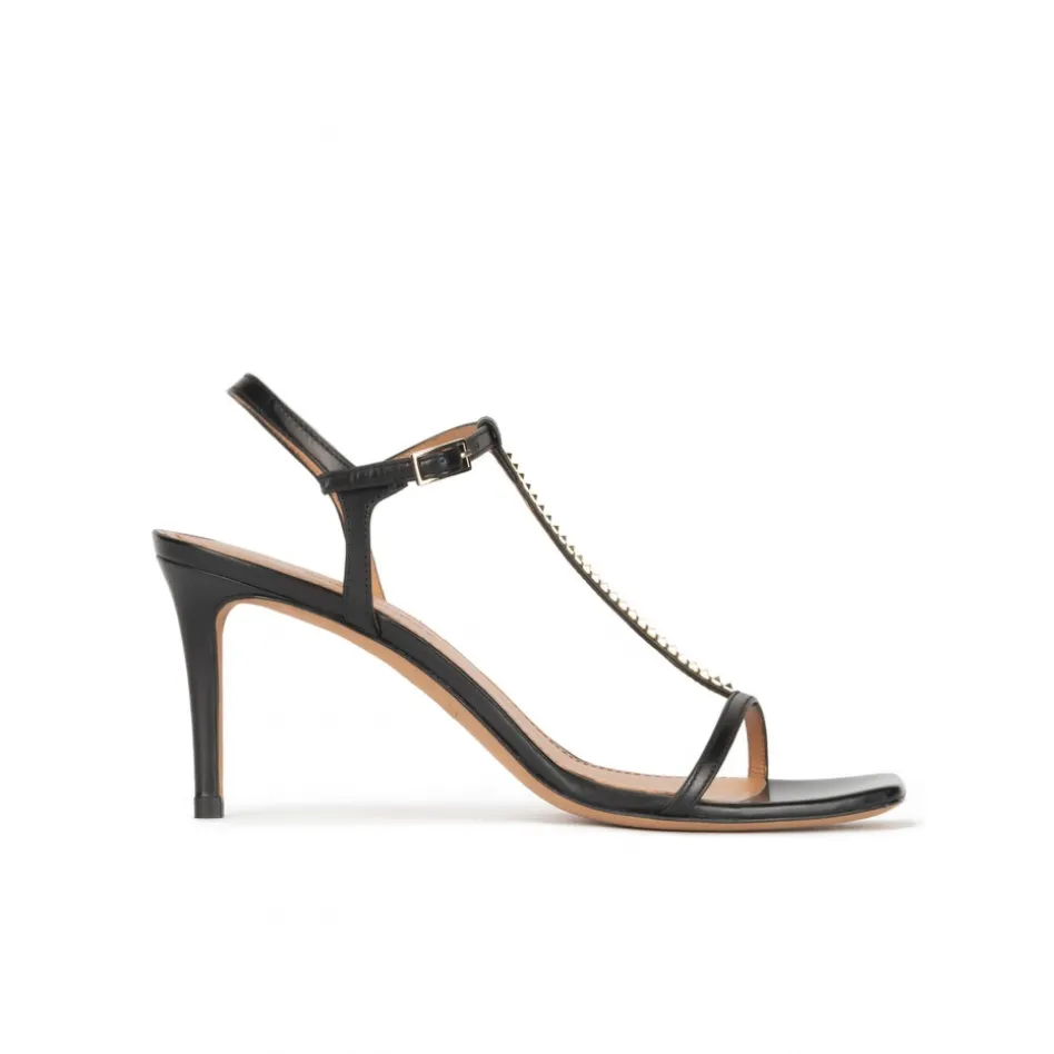 Leonique Sandales à talons moyens en cuir noir