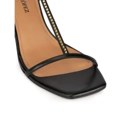 Leonique Sandales à talons moyens en cuir noir