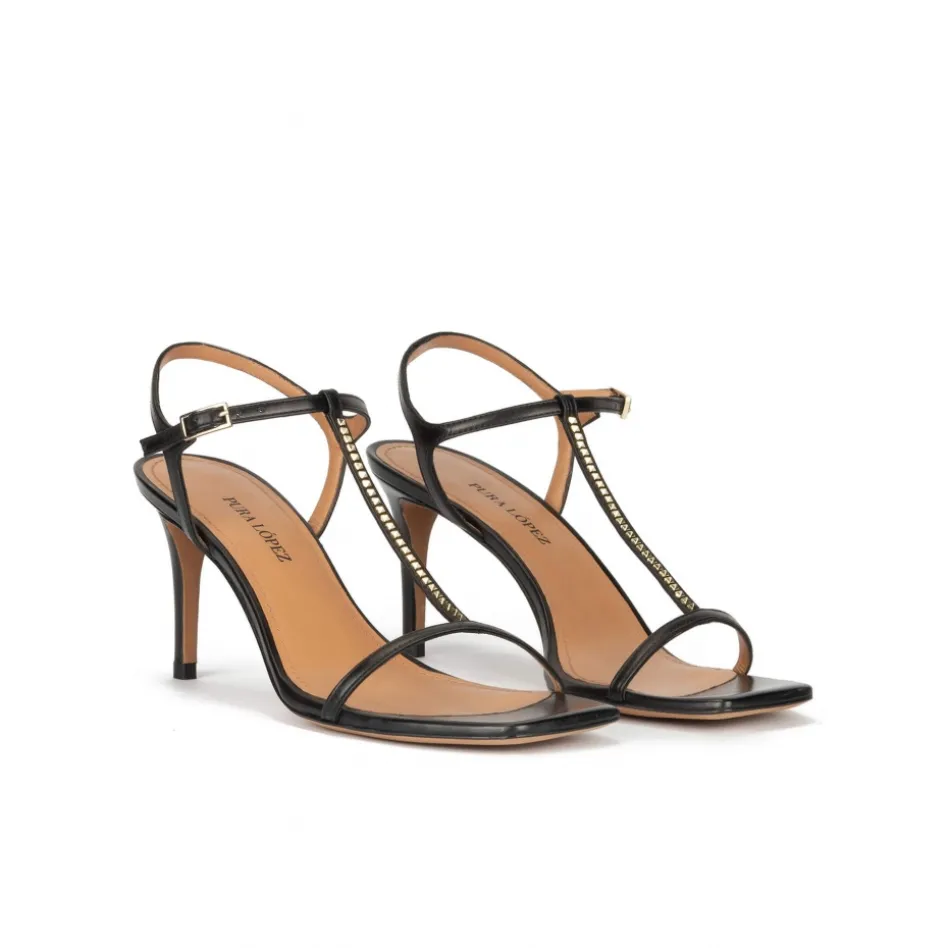 Leonique Sandales à talons moyens en cuir noir