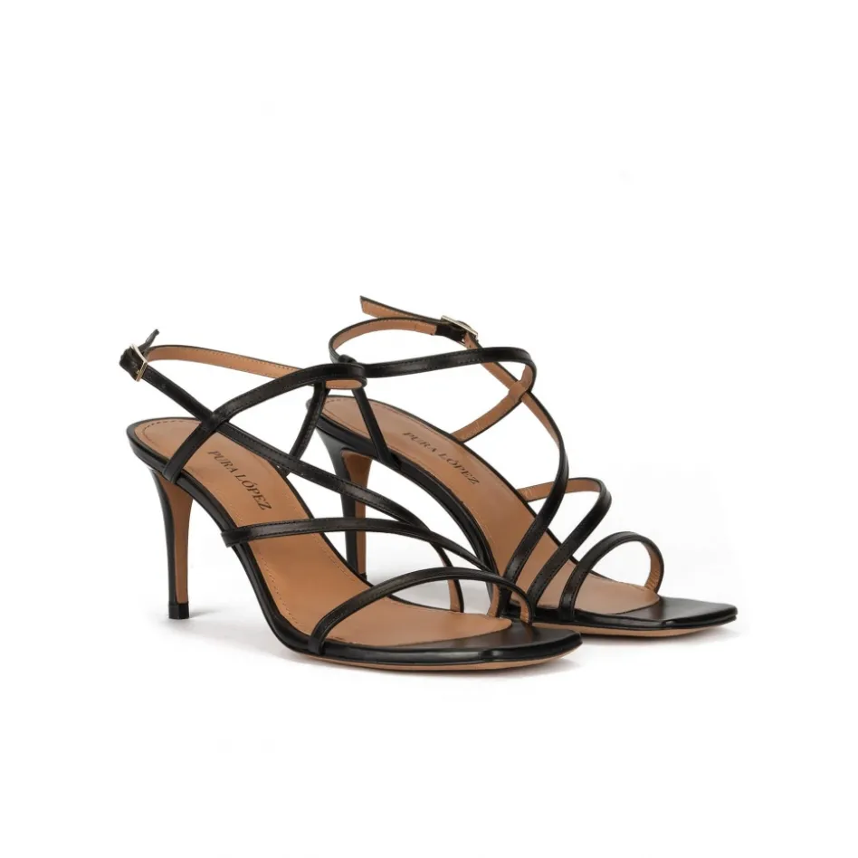 Marinique Sandales à talons moyens en cuir noir