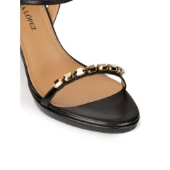 Marquel Sandales en cuir noir à cristaux