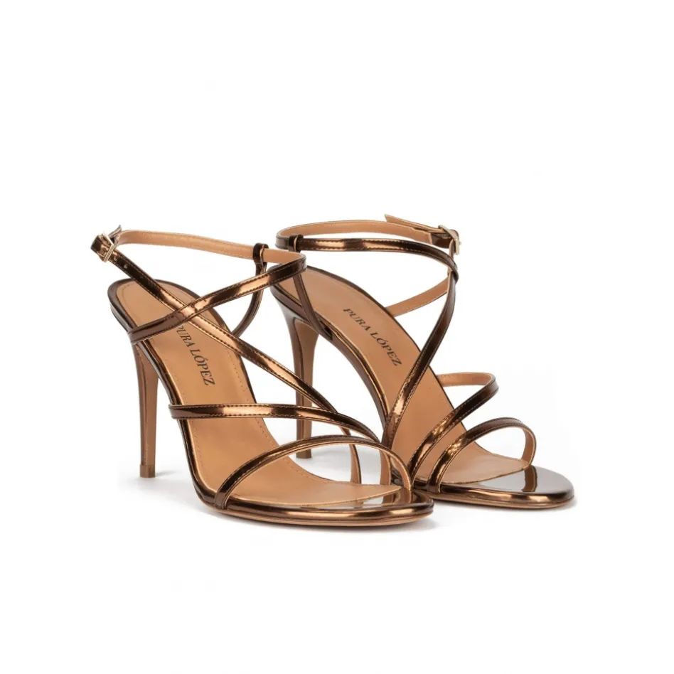 Marquesa Sandales à talons hauts en cuir métallisé bronze