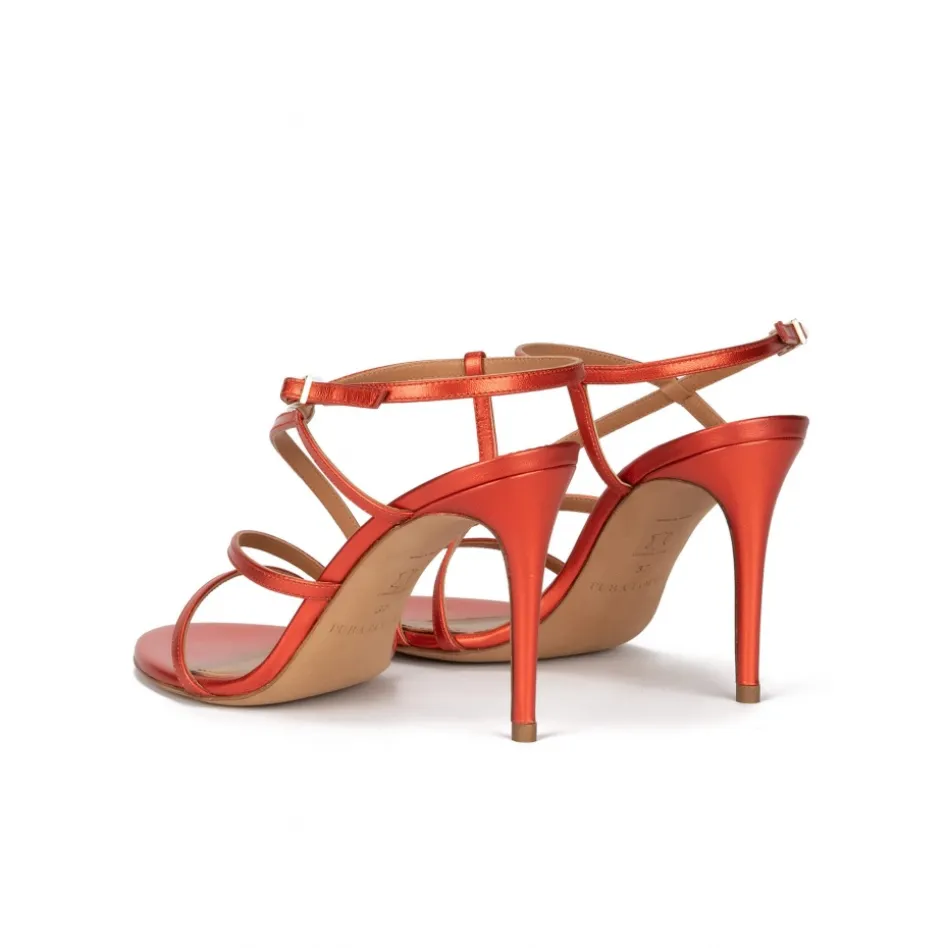 Marquesa Sandales à talons hauts en cuir métallisé corail
