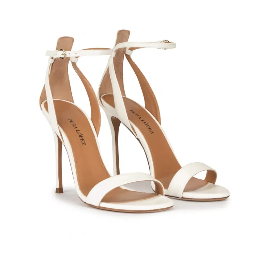 Martina Sandales à talons hauts en cuir blanc cassé