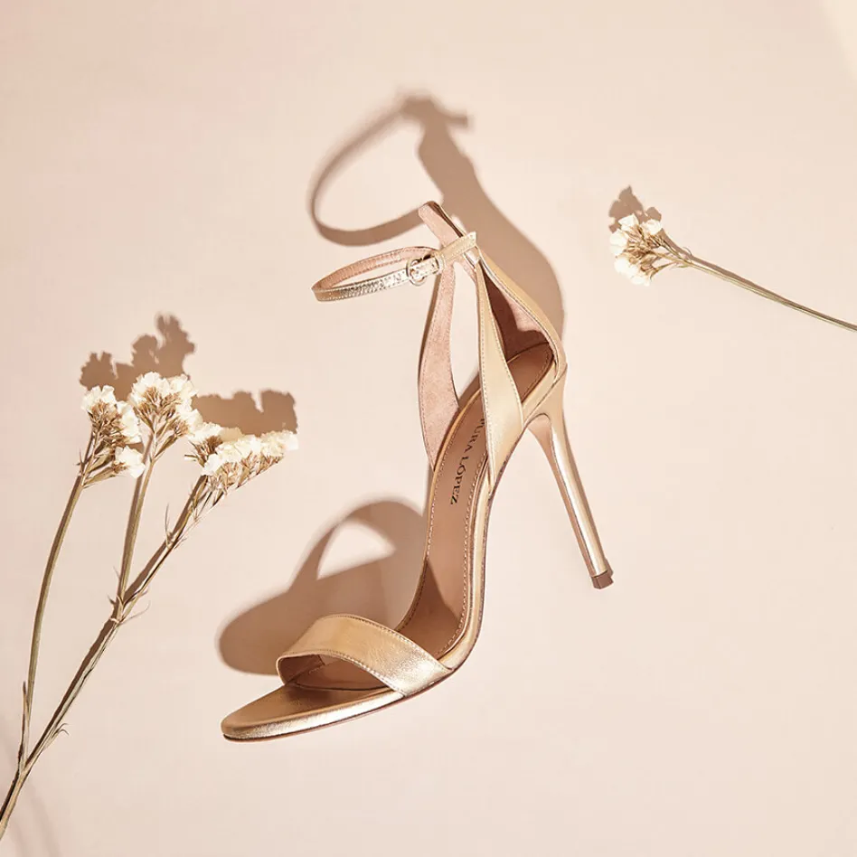 Martina Sandales à talons hauts en cuir métallisé doré