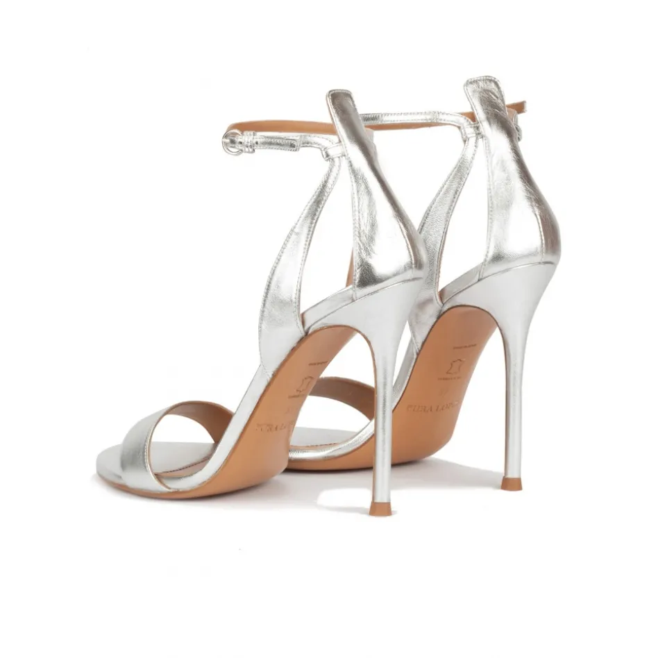 Martina Sandales à talons hauts en cuir métallisé argenté
