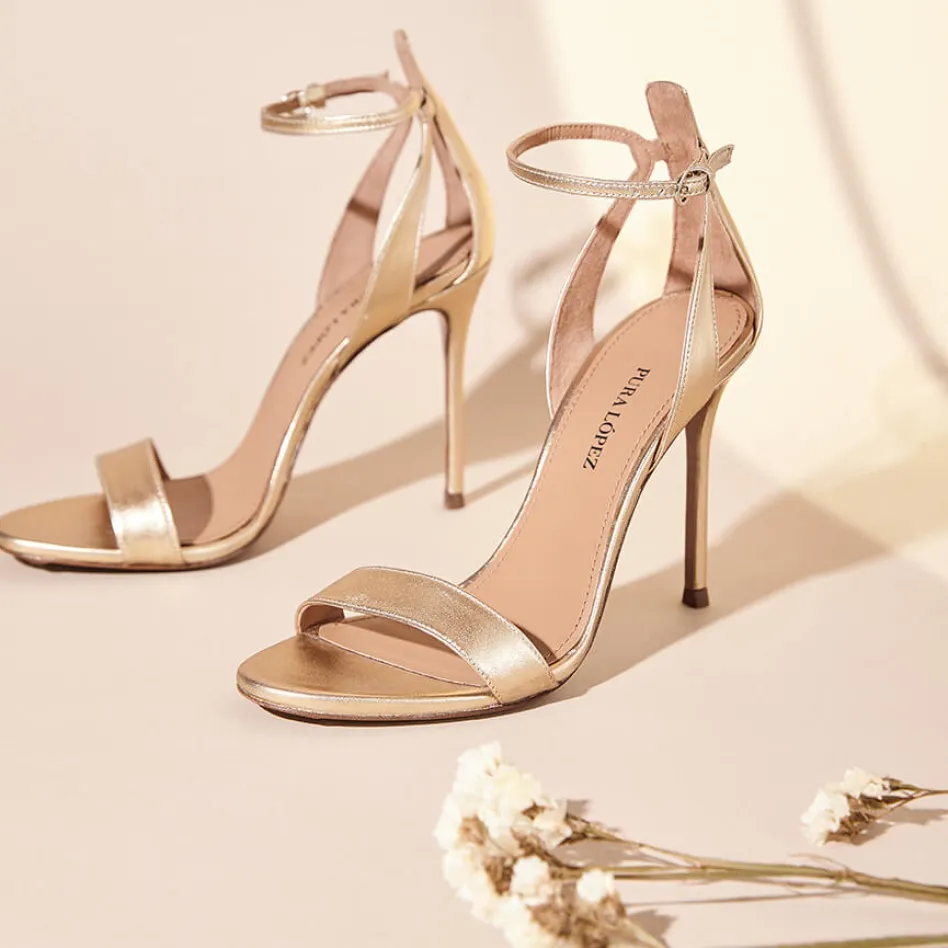 Martina Sandales à talons hauts en cuir métallisé doré