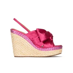 Miquela Sandales compensées en satin fuchsia et en raphia naturel