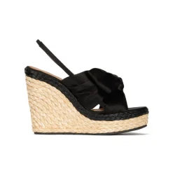Miquela Sandales compensées en satin noir et en raphia naturel