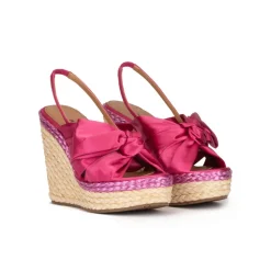 Miquela Sandales compensées en satin fuchsia et en raphia naturel