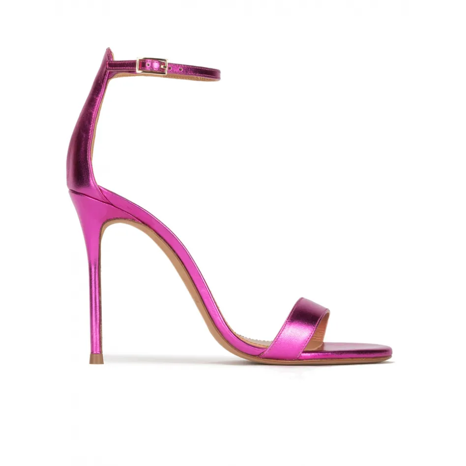 Monique Sandales à talons hauts en cuir métallisé fuchsia