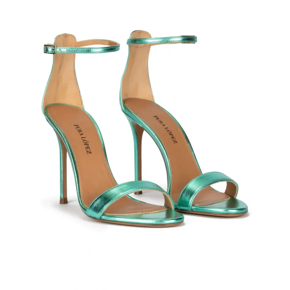 Monique Sandales à talons hauts en cuir métallisé vert d'eau