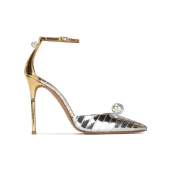 Olympia Escarpins à talons hauts en cuir métallisé à perles synthétiques