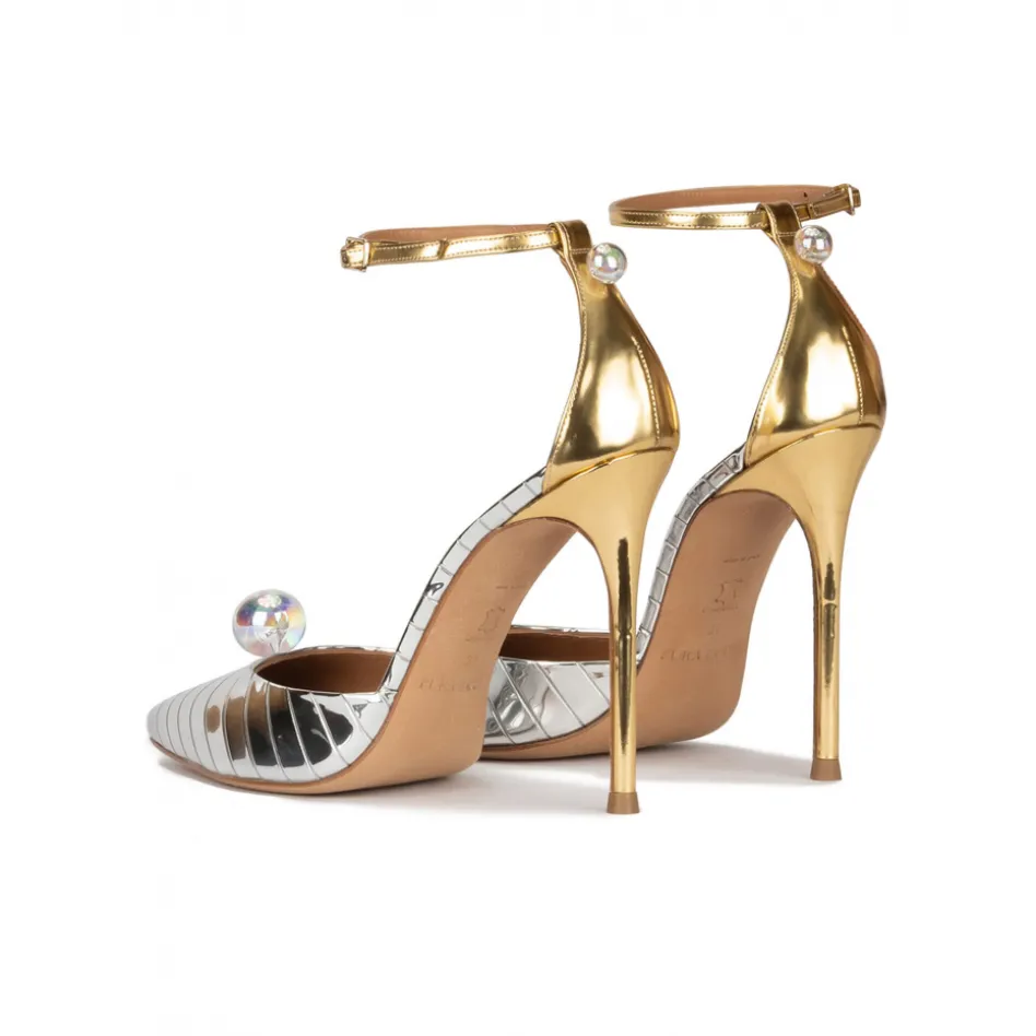 Olympia Escarpins à talons hauts en cuir métallisé à perles synthétiques