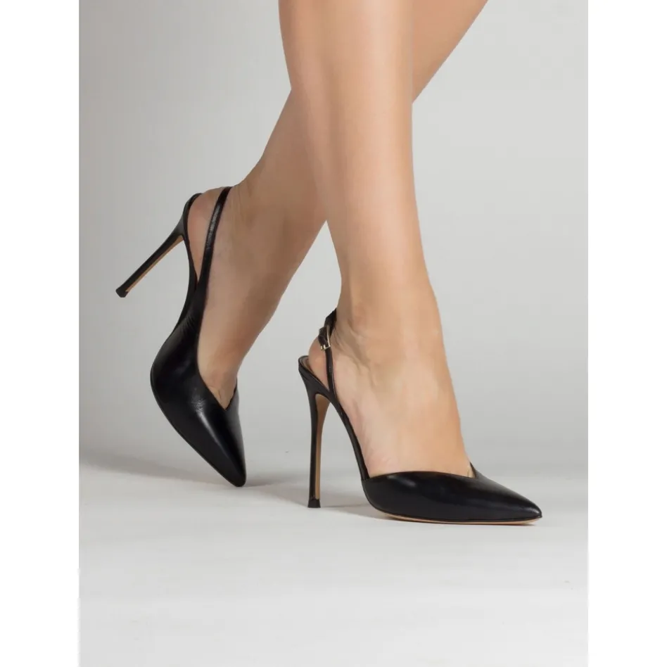 Omeya Escarpins à brides en cuir noir