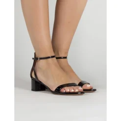 Oneida Sandales de talon moyen large en cuir verni noir