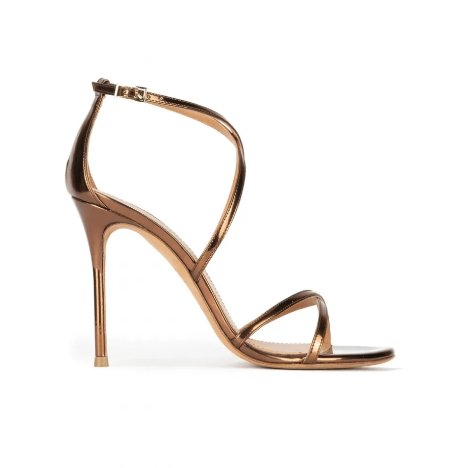Oria Sandales à talons hauts en cuir métallisé bronze