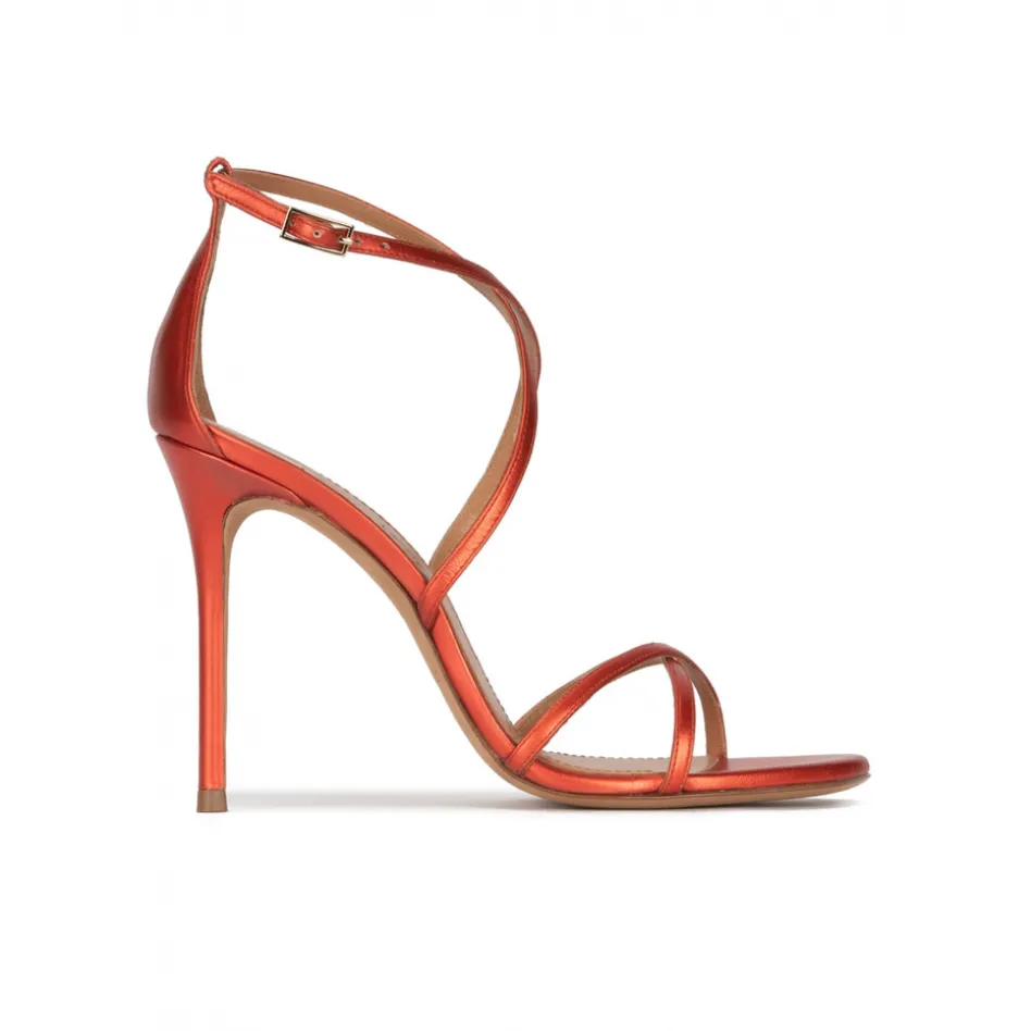 Oria Sandales à talons hauts en cuir métallisé rose corail