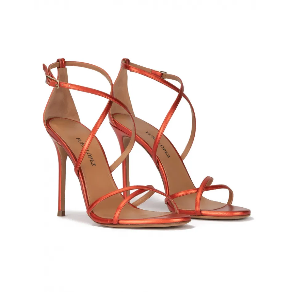Oria Sandales à talons hauts en cuir métallisé rose corail