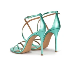 Oria Sandales à talons hauts en cuir métallisé vert d'eau