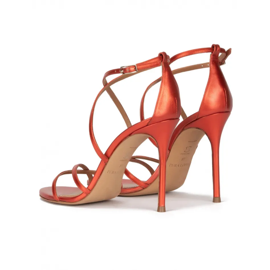 Oria Sandales à talons hauts en cuir métallisé rose corail