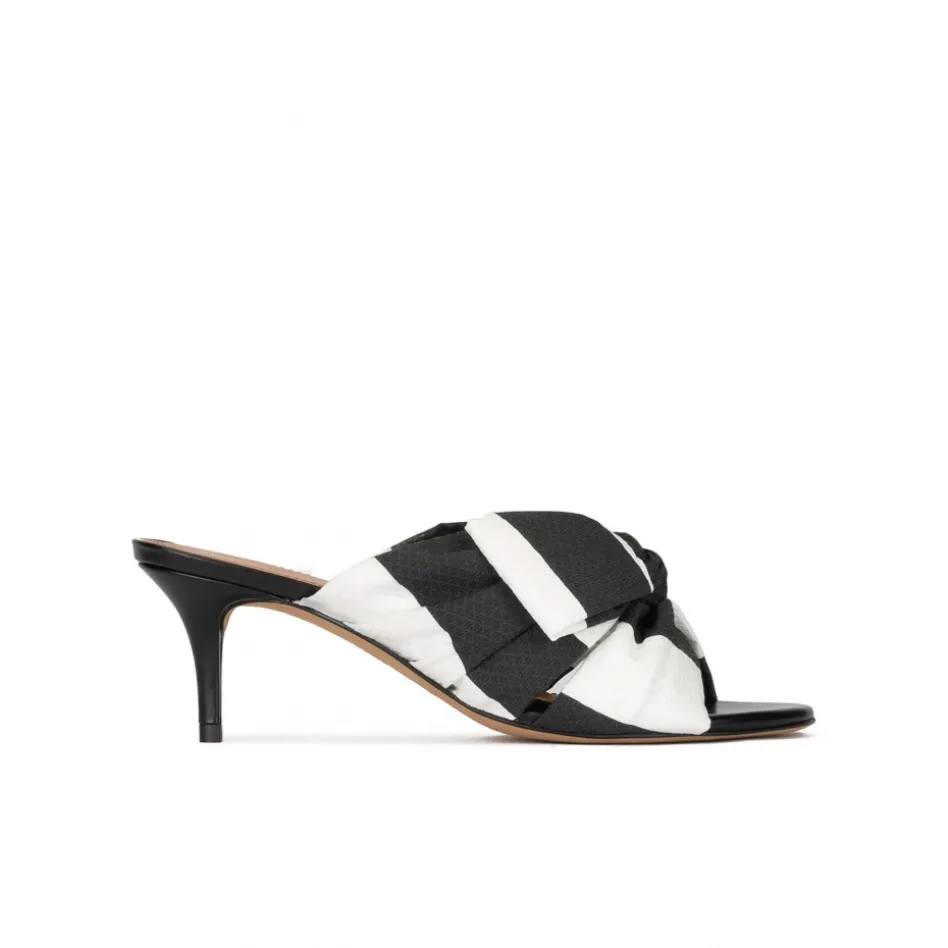 Orquidea Mules à talons moyens en tissu blanc et noir