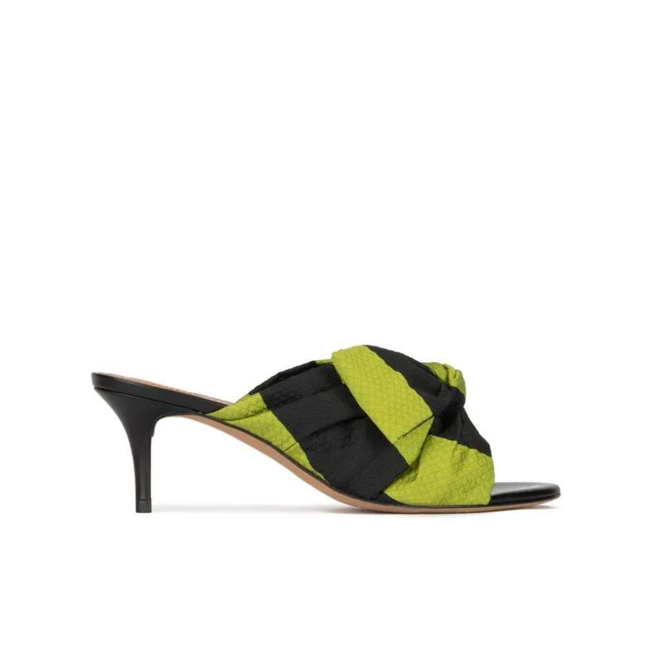 Orquidea Mules à talons moyens en tissu vert et noir