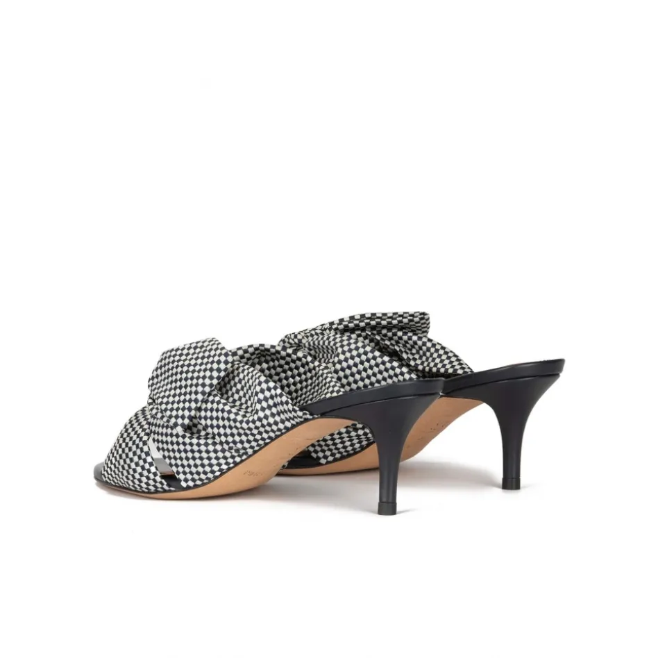 Orquidea Mules à talons moyens en tissu à carreaux blanc et bleu