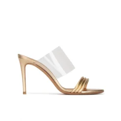 Osana Sandales à talons hauts en cuir doré et vinyle
