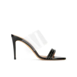 Osana Sandales à talons hauts en cuir noir et vinyle