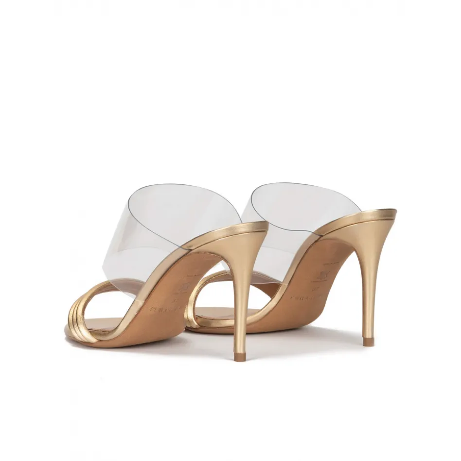 Osana Sandales à talons hauts en cuir doré et vinyle