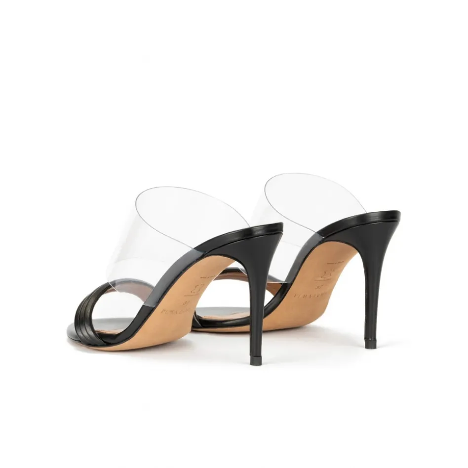 Osana Sandales à talons hauts en cuir noir et vinyle