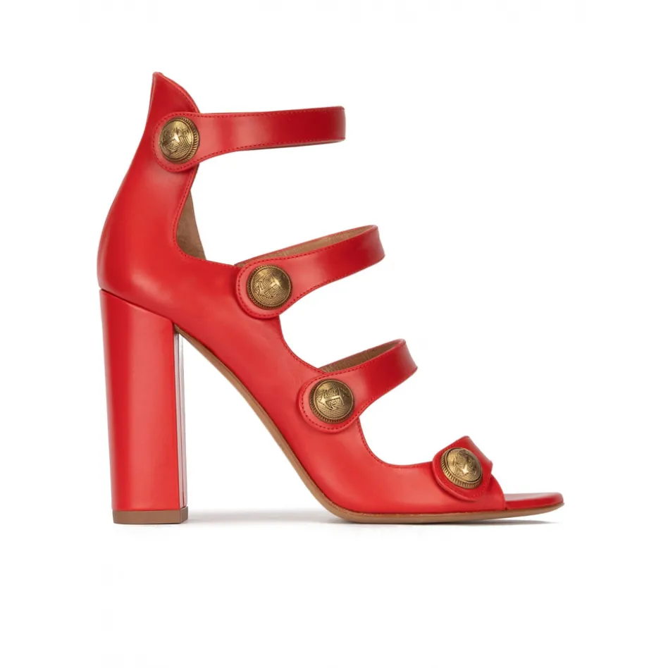 Oslo Sandales à talons hauts en cuir rouge à boutons