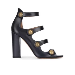 Oslo Sandales à talons hauts en cuir bleu marine à boutons