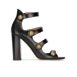 Oslo Sandales à talons hauts en cuir noir à boutons