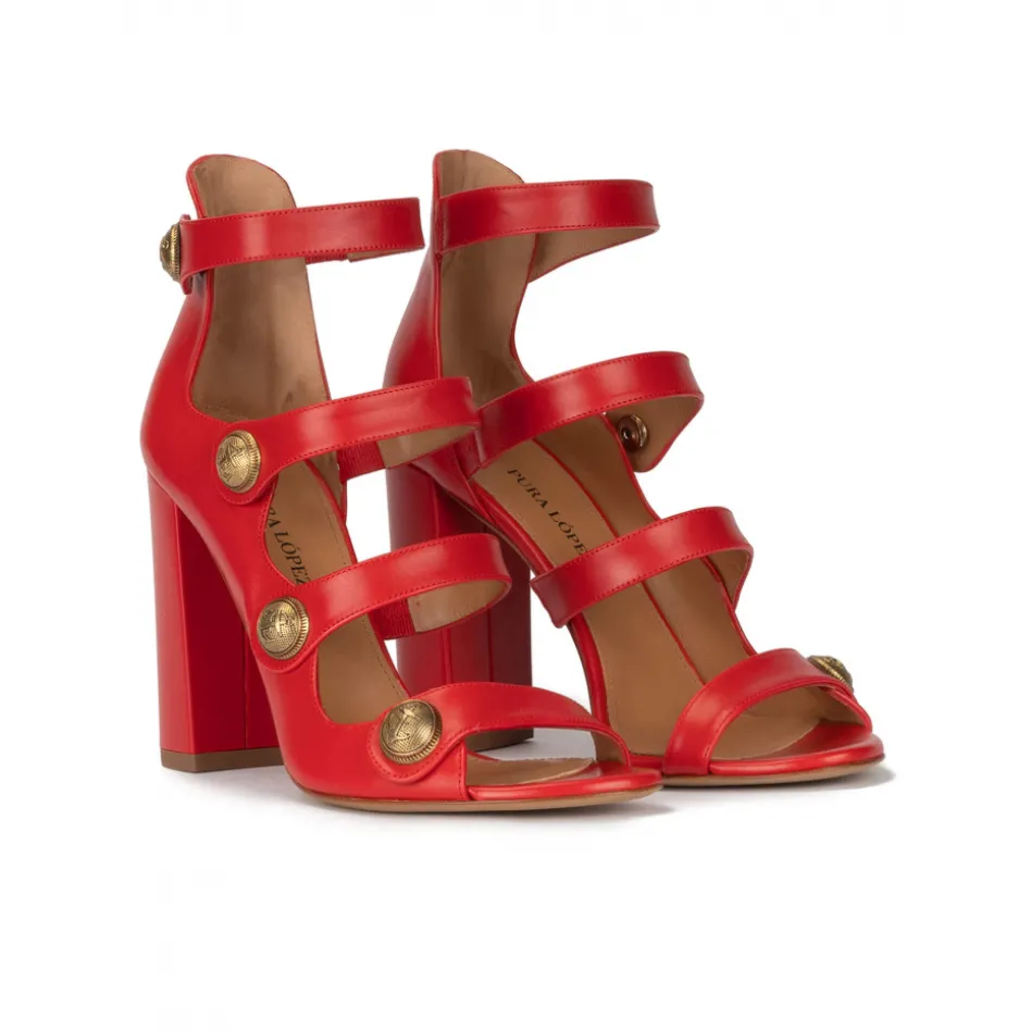Oslo Sandales à talons hauts en cuir rouge à boutons