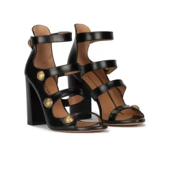 Oslo Sandales à talons hauts en cuir noir à boutons