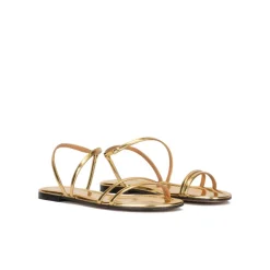 Quera Sandales plates à brides en cuir métalisé doré