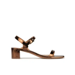 Queralt Sandales de talon moyen en cuir métallisé bronze