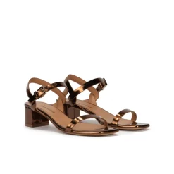 Queralt Sandales de talon moyen en cuir métallisé bronze