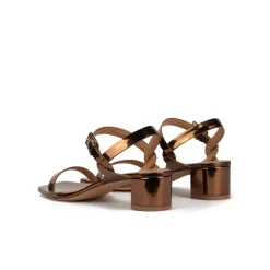 Queralt Sandales de talon moyen en cuir métallisé bronze