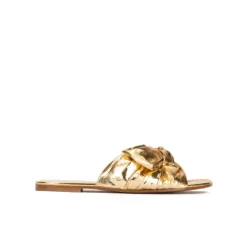 Quetty Claquettes en cuir synthétique métallisé doré