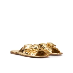 Quetty Claquettes en cuir synthétique métallisé doré