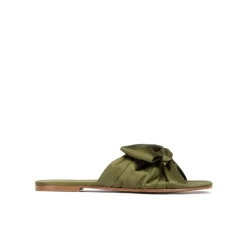 Quetty Claquettes en satin vert kaki à nœuds