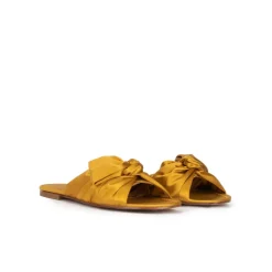 Quetty Claquettes en satin jaune moutarde à nœuds