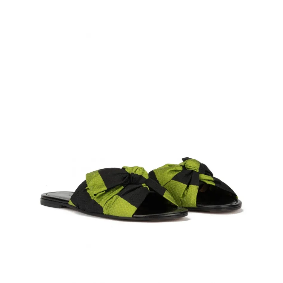 Quetty Claquettes en tissu imprimé vert et noir