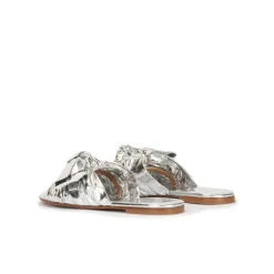 Quetty Sandalias planas con detalle de lazo en tejido plateado