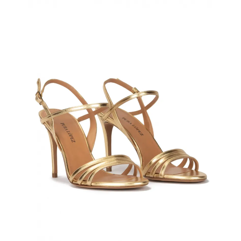 Quillet Sandales à talons hauts en cuir métallisé doré