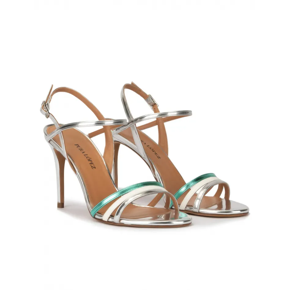 Quillet Sandales à talons hauts en cuir métallisé multicolore