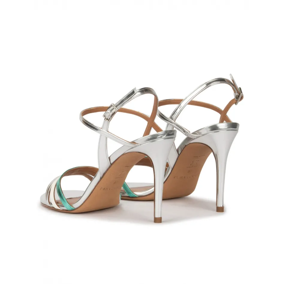 Quillet Sandales à talons hauts en cuir métallisé multicolore